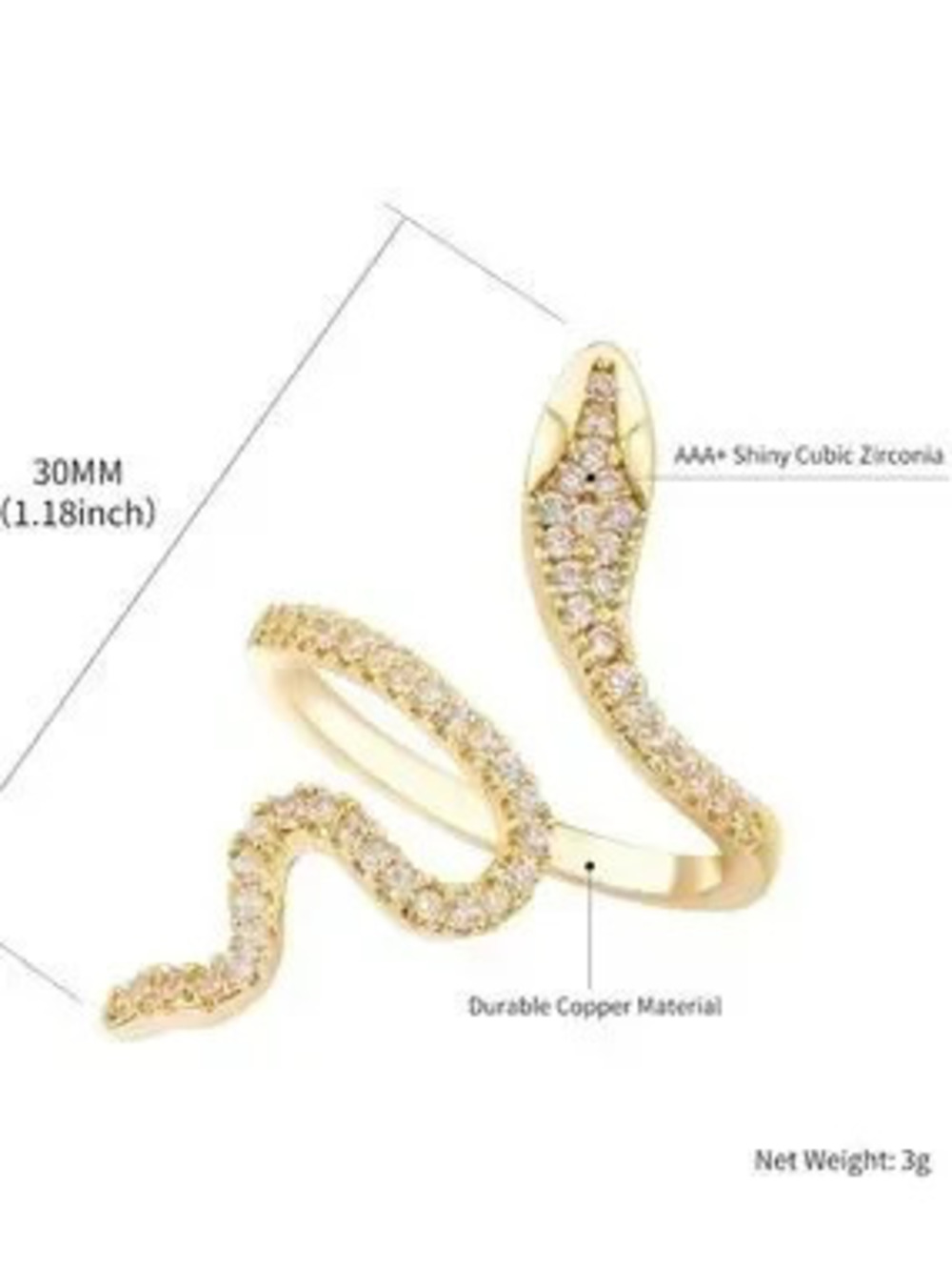 Gold Rhinestone Snake Ring - Picture 3 of 4